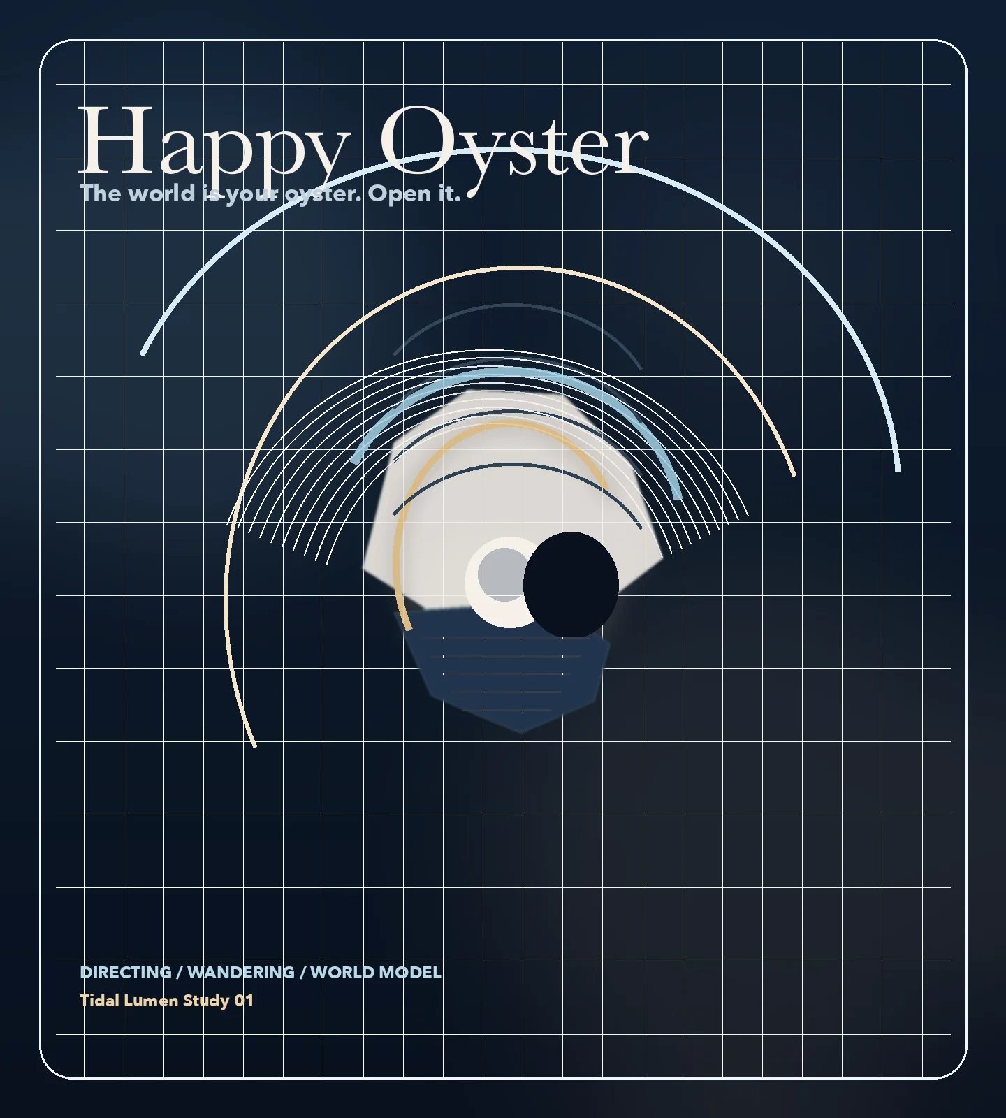 Abstract Happy Oyster editorial artwork with pearl-like forms and oceanic light.